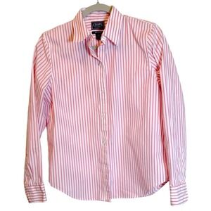 Chaps Classics Pink White Striped Button Down Shirt No Iron Size Medium